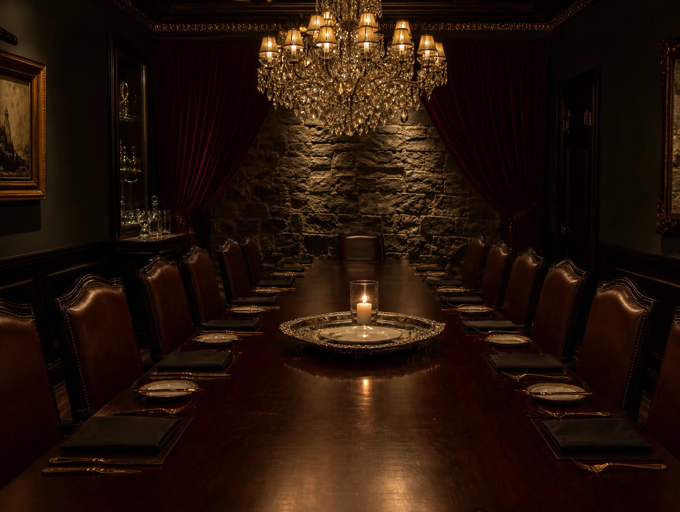 Intimate candlelit dining room atmosphere