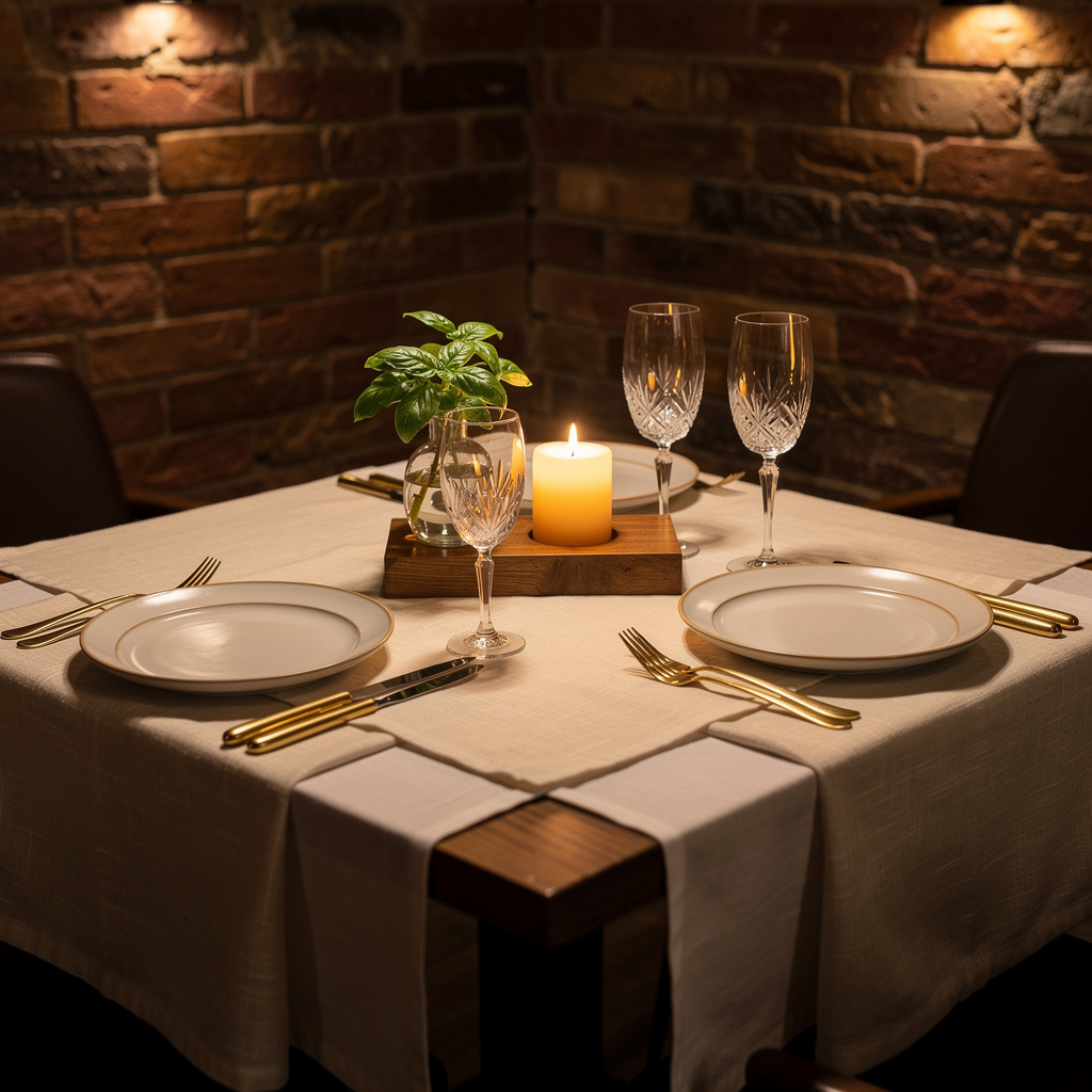 Candlelit table setting in a modern Italian restaurant