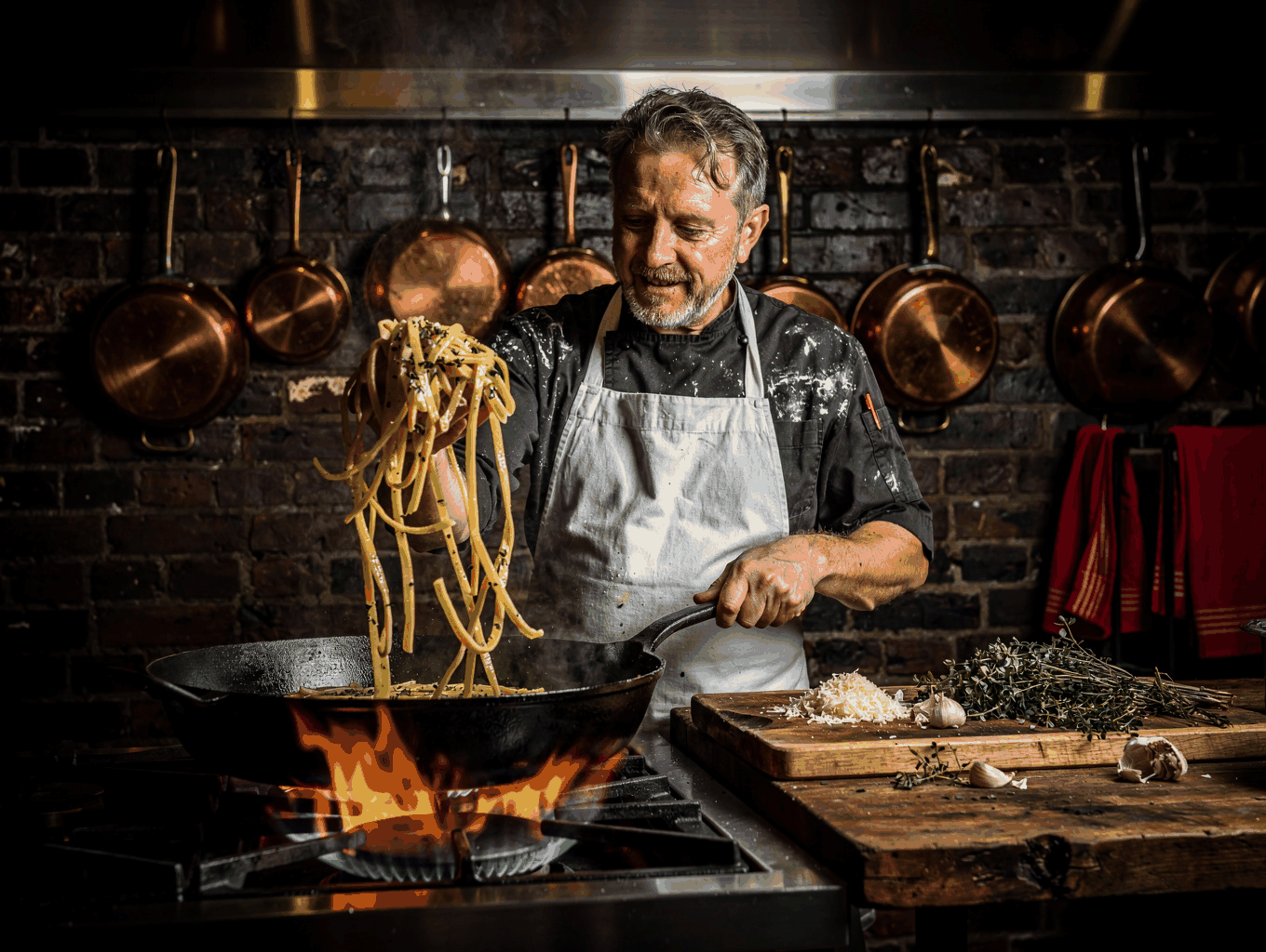 Chef working at a wood-fired oven