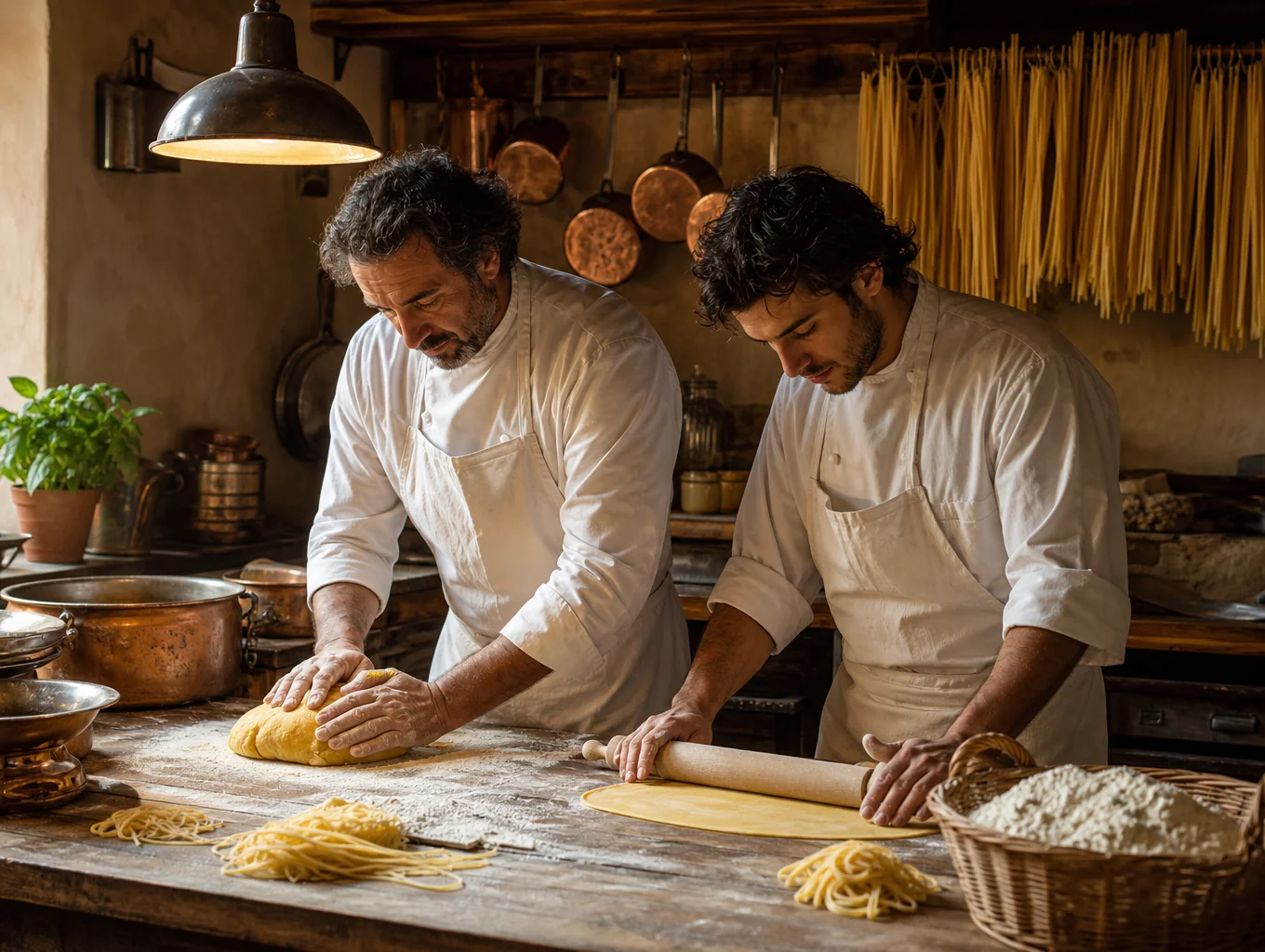 Chef preparing fresh handmade pasta dough
